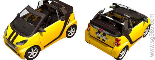 黄色敞篷奔驰smart（精灵）汽车