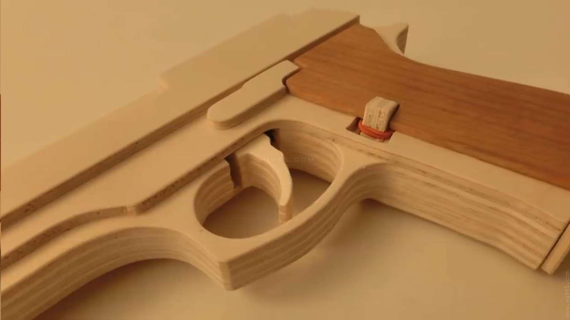 手工橡皮筋枪/连发橡皮筋枪怎么做WGOG1009用木板制作一把可连发的橡皮筋ak47玩具枪+结构图纸