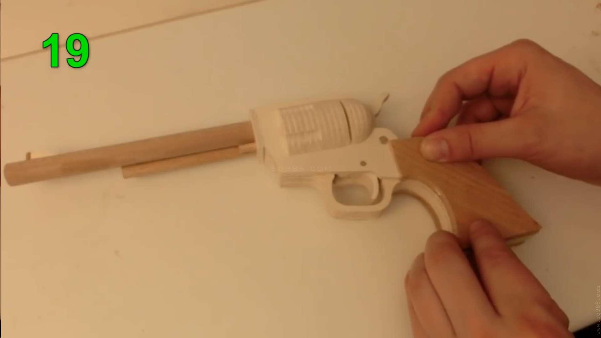 橡皮筋枪怎么做简单的视频/WGOG1006用木板制作一把可连发的橡皮筋玩具枪+结构图纸