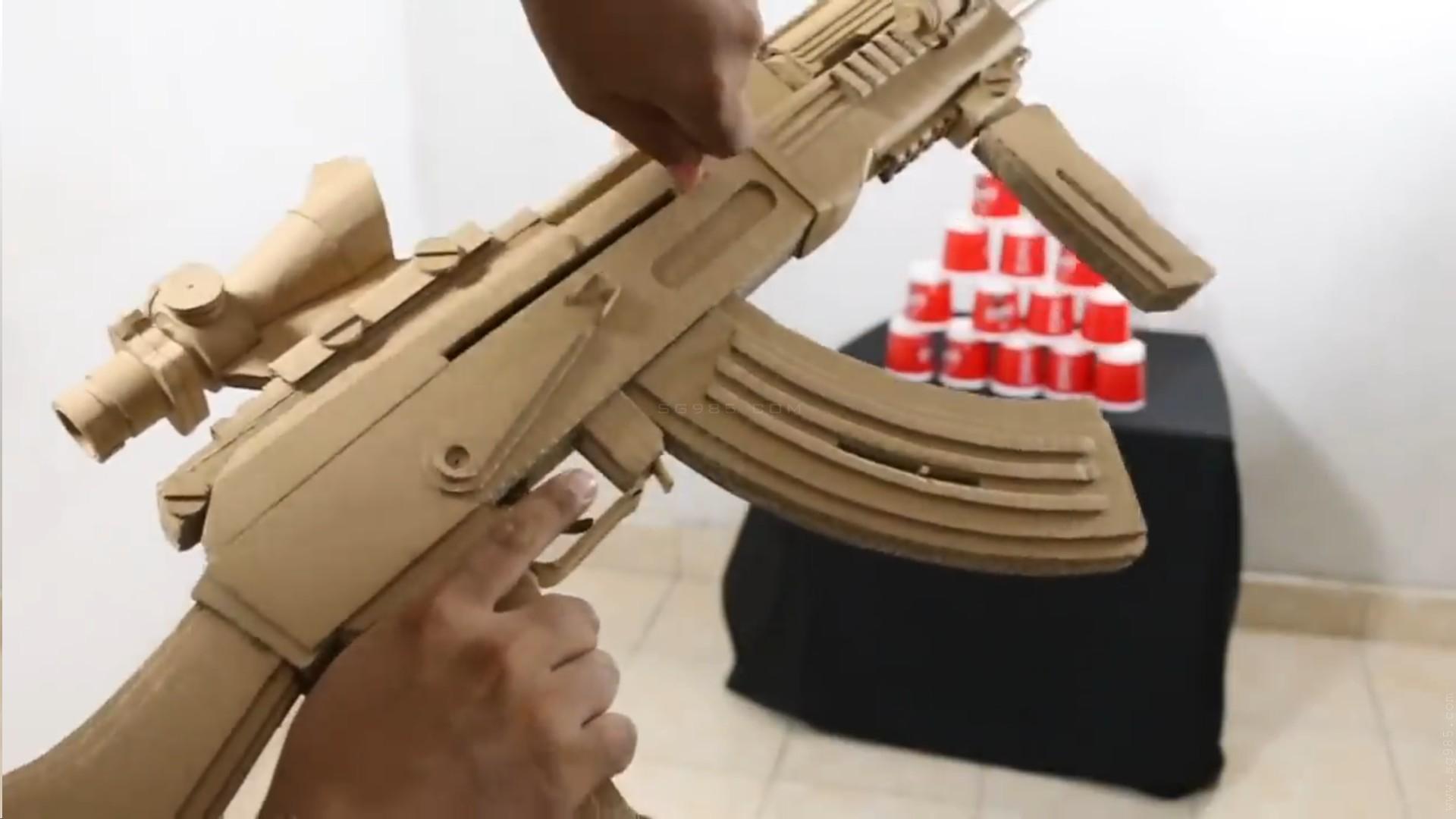 瓦楞纸枪械/纸模枪图纸wgog910如何用纸板制作一把连发纸板枪AK47+制作图纸下载