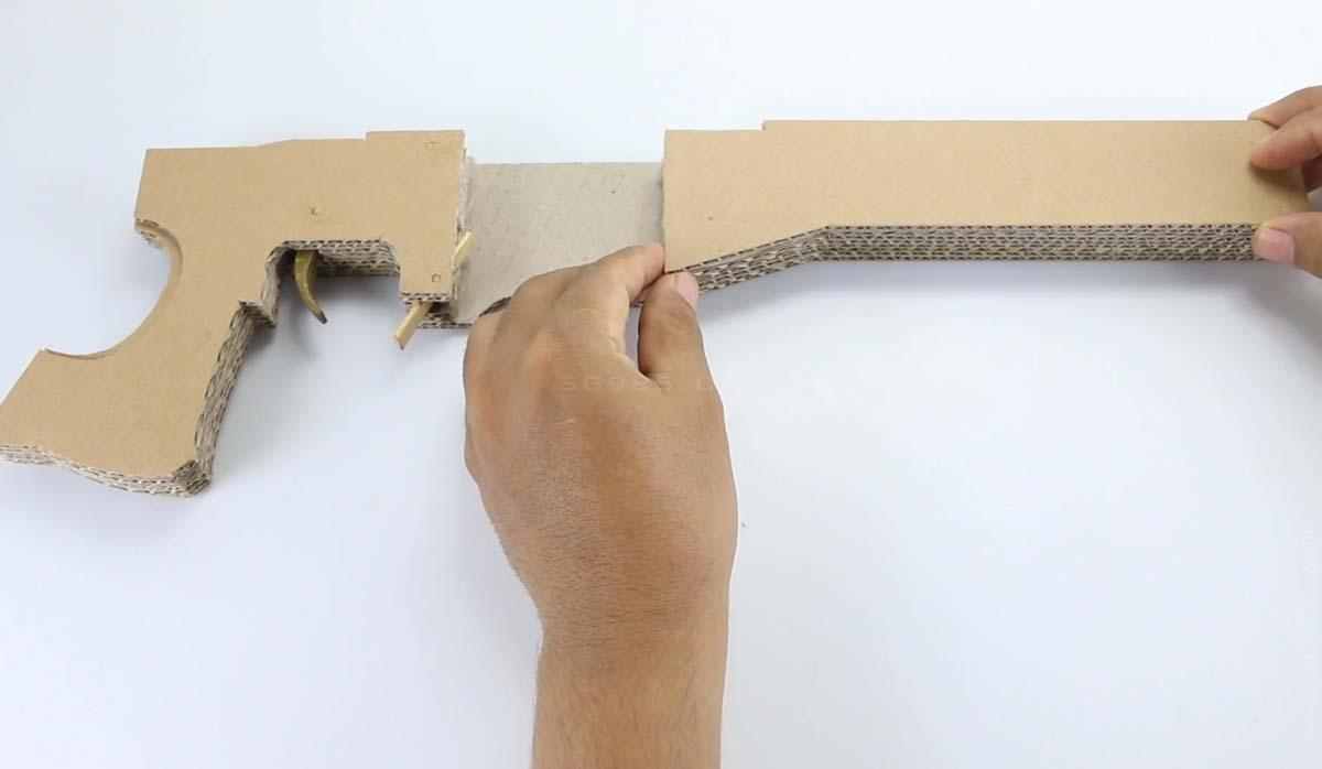 纸板枪教程可发射/纸板枪可发射子弹WGOG904用纸箱制作纸板狙击AWM玩具枪+图纸下载