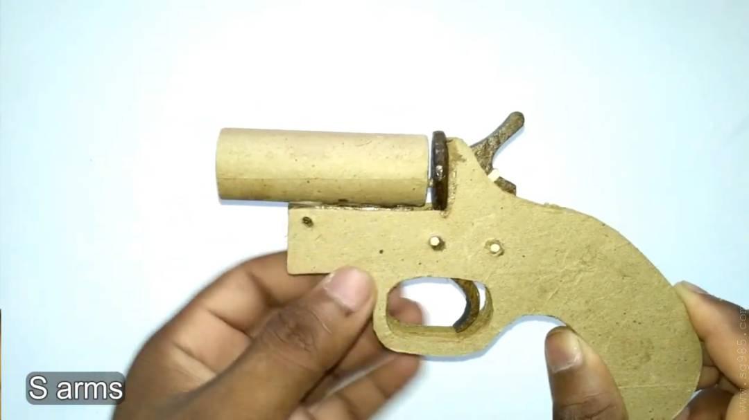 手工纸板枪制作/手工纸板枪怎么做wgog919用纸板制作一把单发发令枪+制作图纸下载