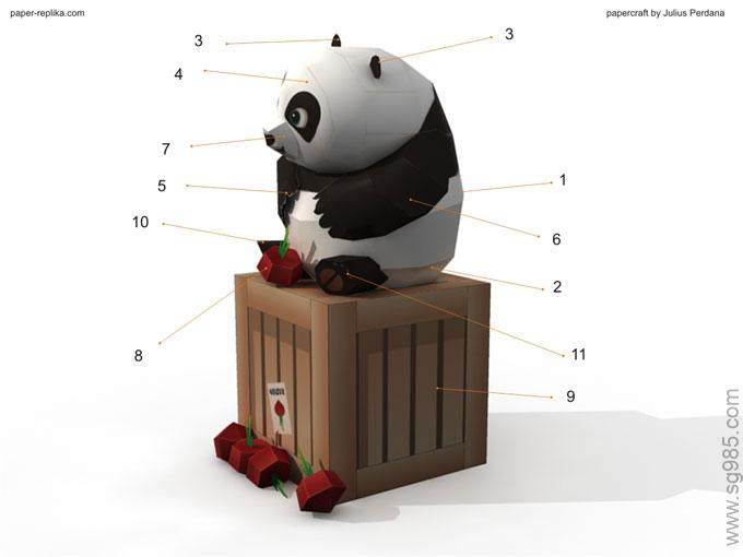 纸模手工箱子上的熊猫功夫熊猫