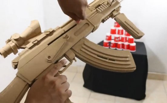 瓦楞纸枪械/纸模枪图纸wgog910如何用纸板制作一把连发纸板枪AK47+制作图纸下载