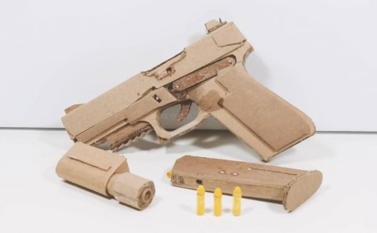 自制纸质手枪/自制纸枪/硬纸板手工枪图纸用纸板瓦楞纸制作纸板玩具枪型号wgog936+制作图纸下载