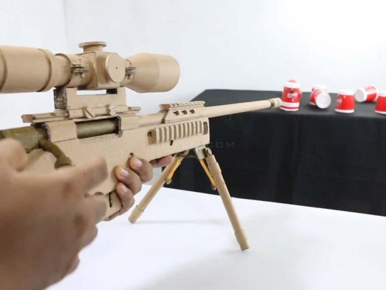 纸板枪教程可发射/纸板枪可发射子弹WGOG904用纸箱制作纸板狙击AWM玩具枪+图纸下载