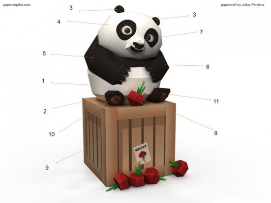 纸模手工箱子上的熊猫功夫熊猫